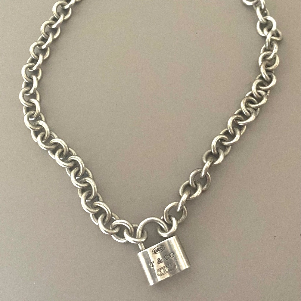 Vintage sterling silver Tiffany & Co. 1837 padlock necklace on a 15” chain